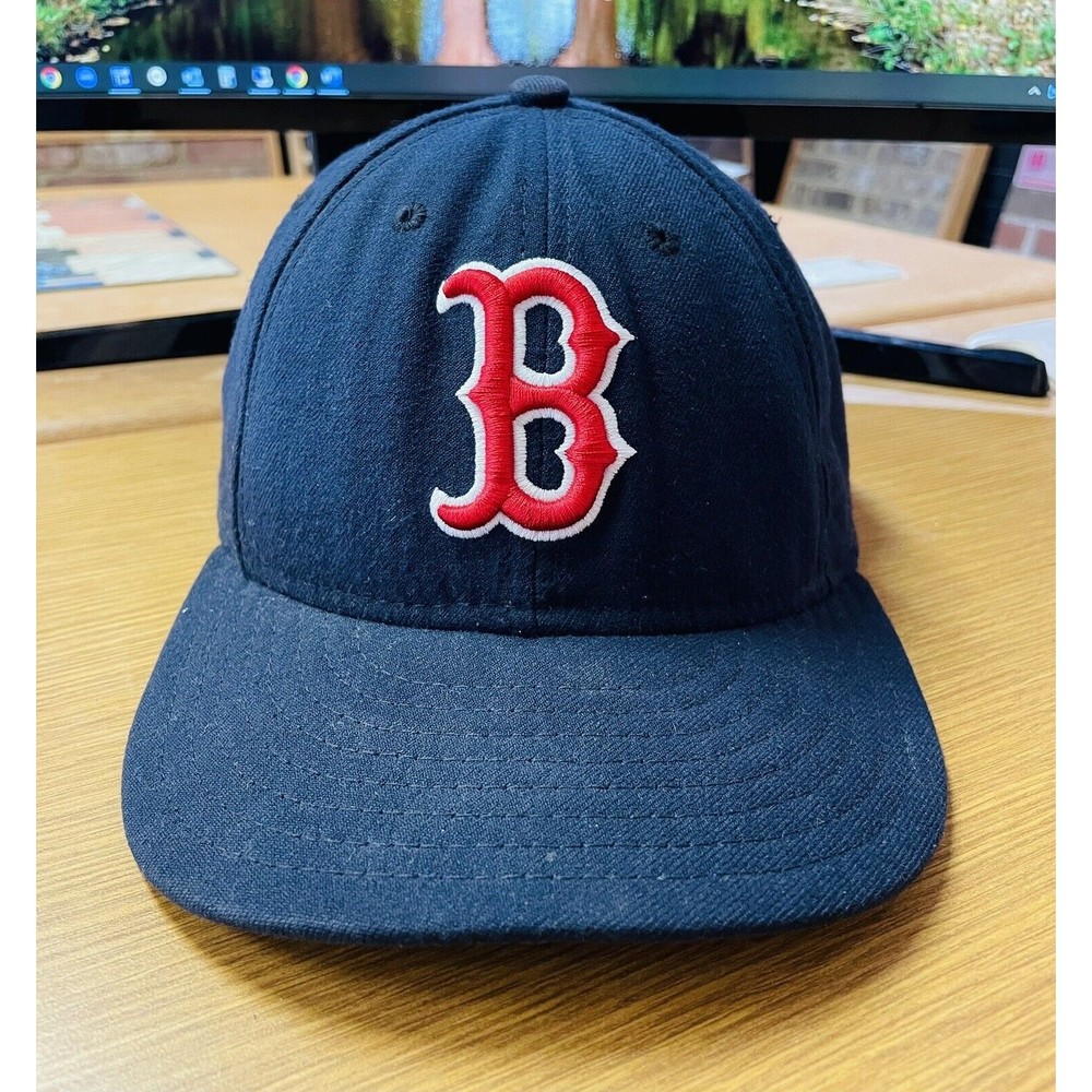 New Era Boston Red Sox 100% Wool Fitted 59fifty Hat Cap Navy Blue Red sz 7 3/4